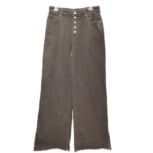 Sol High Rise Wide Leg Jeans Button Fly Loose Fit Split Hem Black Womens Size 13